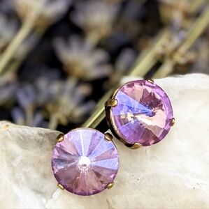 Large Lavender Sparkling Swarovski Crystal Stud Earrings In Brass